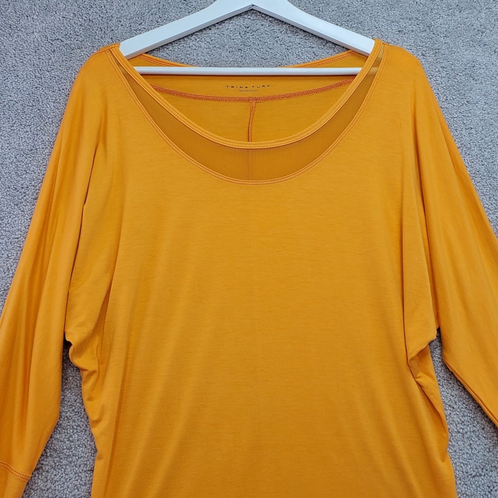 Trina Turk Recreation‎ Blouse Top Women's Small Yellow Round Neck Dolman Sleeve